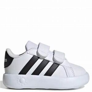adidas Kids White and Black Velcro Low-Top Sneakers